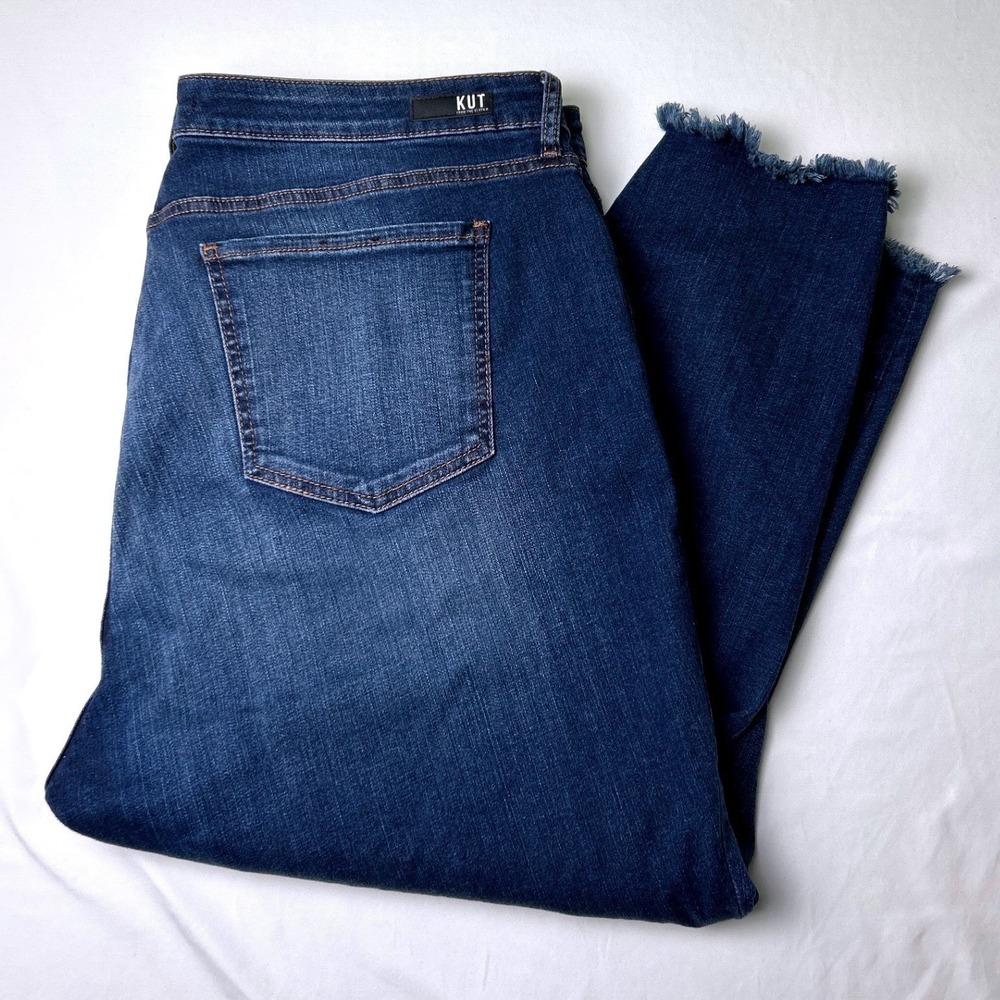 Kut From The Kloth High Rise Skinny Donna Crop Jeans Blue Distressed Size 20W
